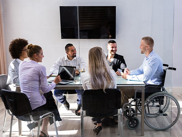 Group of employees demonstrating diversity in the workplace